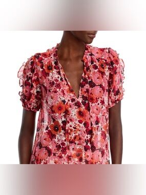 PAIGE Dandelion Silk Split Neck Top - Size L